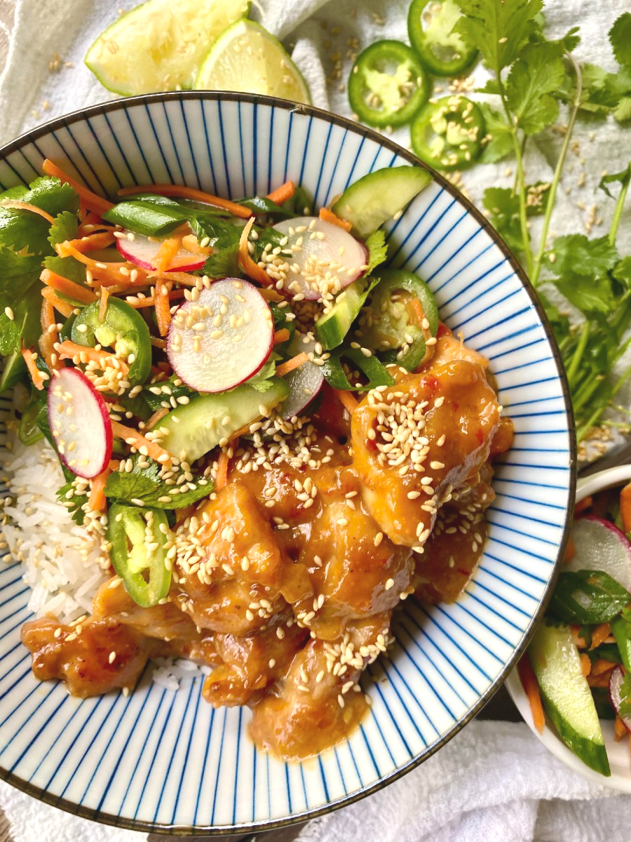 Spicy Miso Apricot Chicken Bowls, Sacha Served What