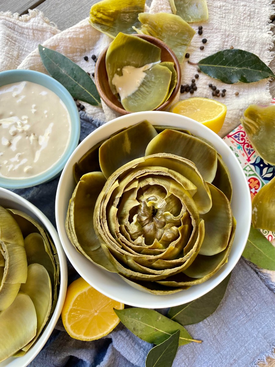 Artichokes with Easy Onion Dip, Sacha Served What