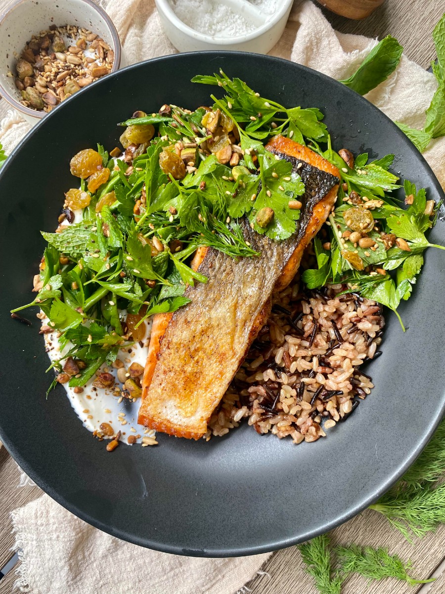 Wild Rice Salmon Bowls with a Herb Salad, Sacha Served What
