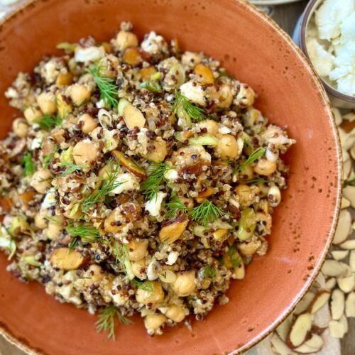 Herby Quinoa Pilaf with Chickpeas, Almonds, and Feta, Sacha Served What
