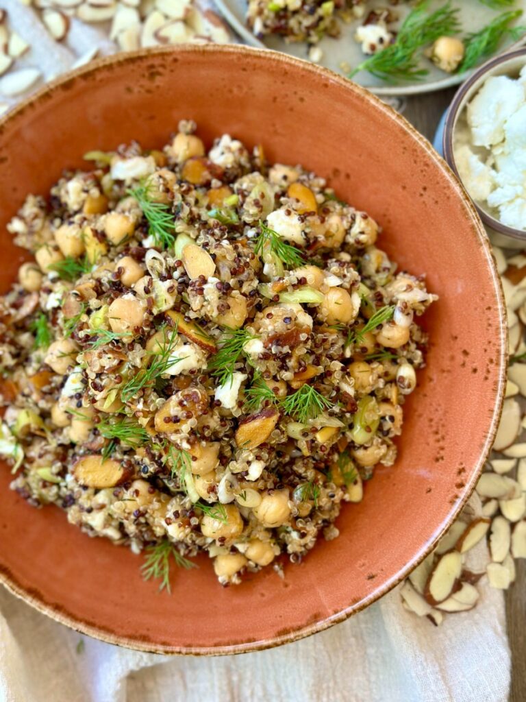 Herby Quinoa Pilaf with Chickpeas, Almonds, and Feta, Sacha Served What
