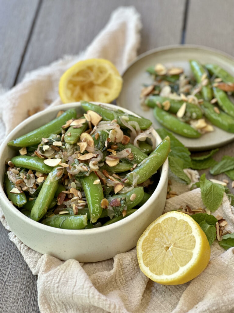 Sugar Snap Peas with Almonds and Sunflower Seeds, Sacha Served What