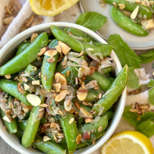 Sugar Snap Peas with Almonds and Sunflower Seeds, Sacha Served What
