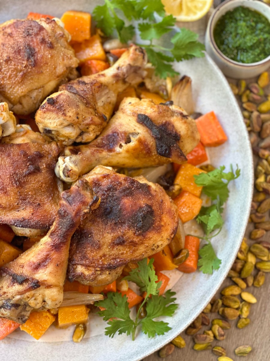Tahini Roasted Chicken with Carrots and Squash, Sacha Served What