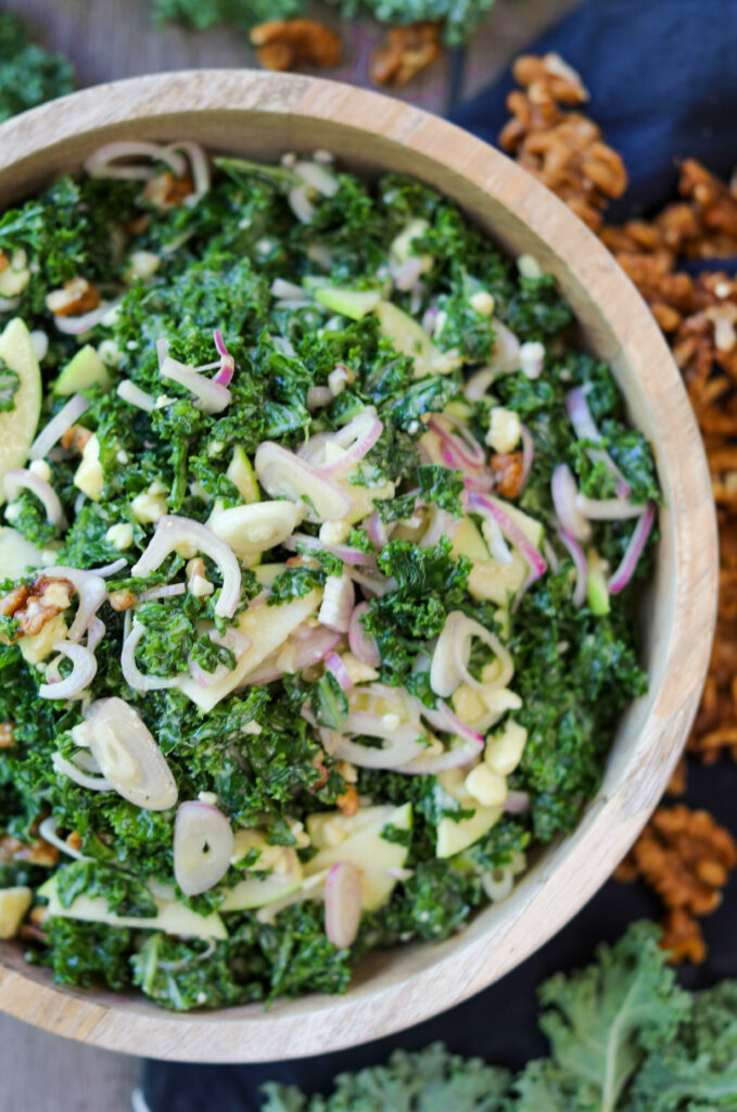 Apple Cheddar Kale Salad with a Maple Tahini Dressing, Sacha Served What
