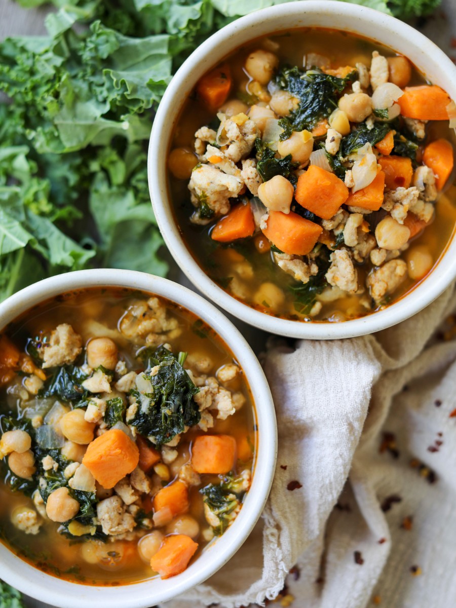One-Pot Turkey Soup with Kale, Chickpeas, and Sweet Potatoes, Sacha Served What