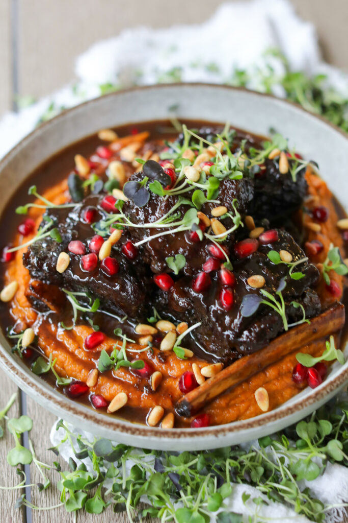 Pomegranate Braised Short Ribs with Root Vegetable Puree, Sacha Served What