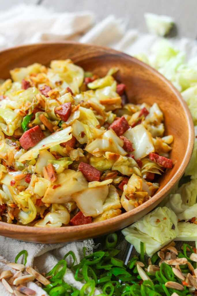 Stir Fried Cabbage with Soy and Salami, Sacha Served What
