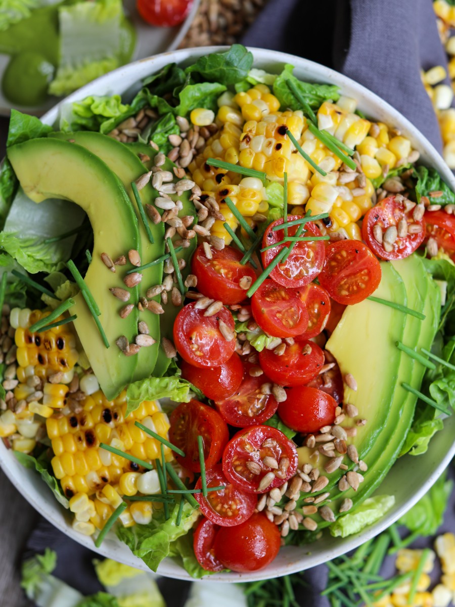 Grilled Corn Salad with a Basil Vinaigrette, Sacha Served What