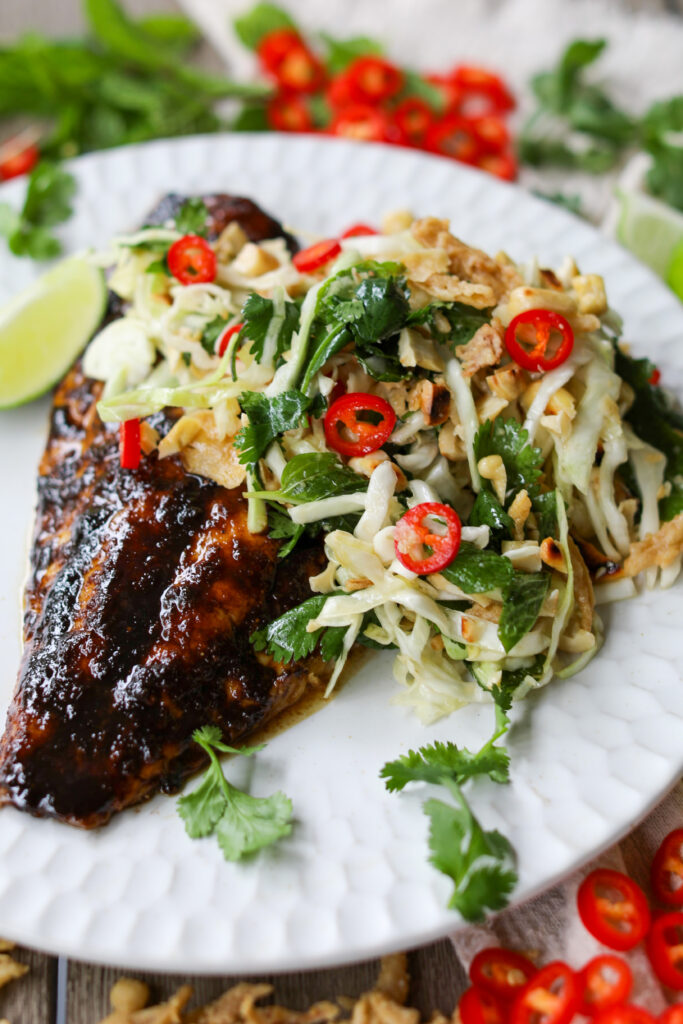 Tamarind Glazed Fish with a Crunchy Cabbage Slaw, Sacha Served What