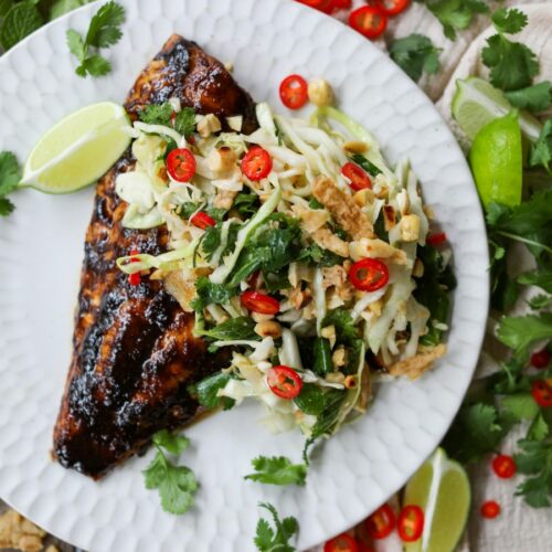 Tamarind Glazed Fish with a Crunchy Cabbage Slaw, Sacha Served What