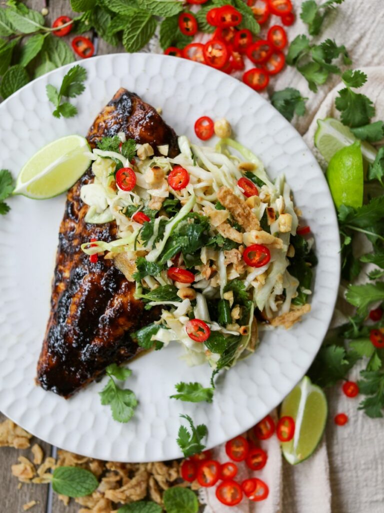 Tamarind Glazed Fish with a Crunchy Cabbage Slaw, Sacha Served What