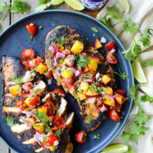 Tequila Grilled Chicken with Peach Salsa, Sacha Served What