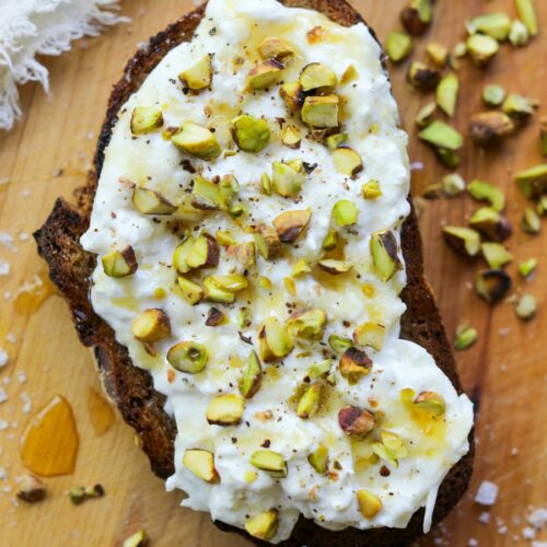 Burrata Toast with Pistachios and Honey, Sacha Served What