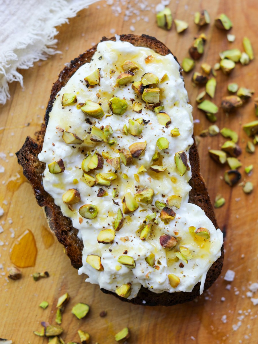 Burrata Toast with Pistachios and Honey, Sacha Served What