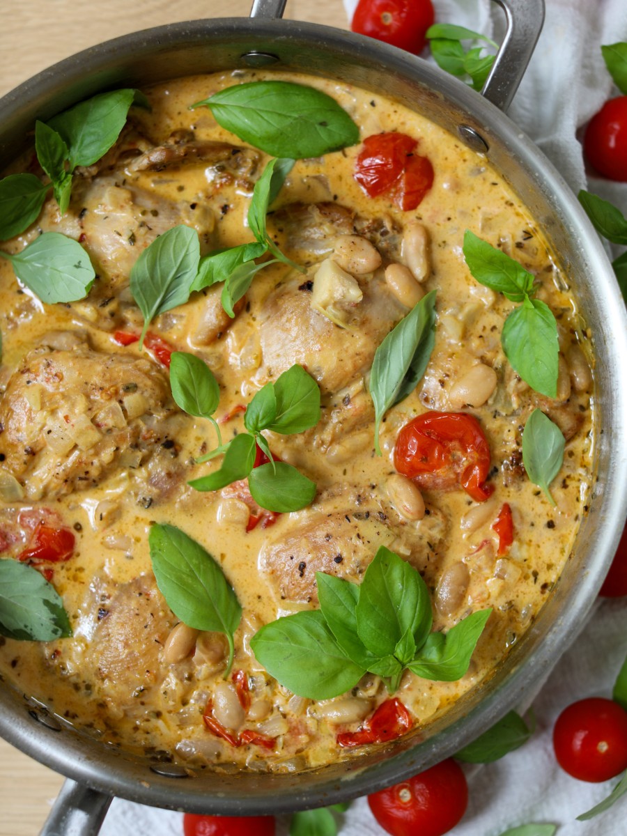 Creamy Tomato and White Bean Chicken Skillet, Sacha Served What