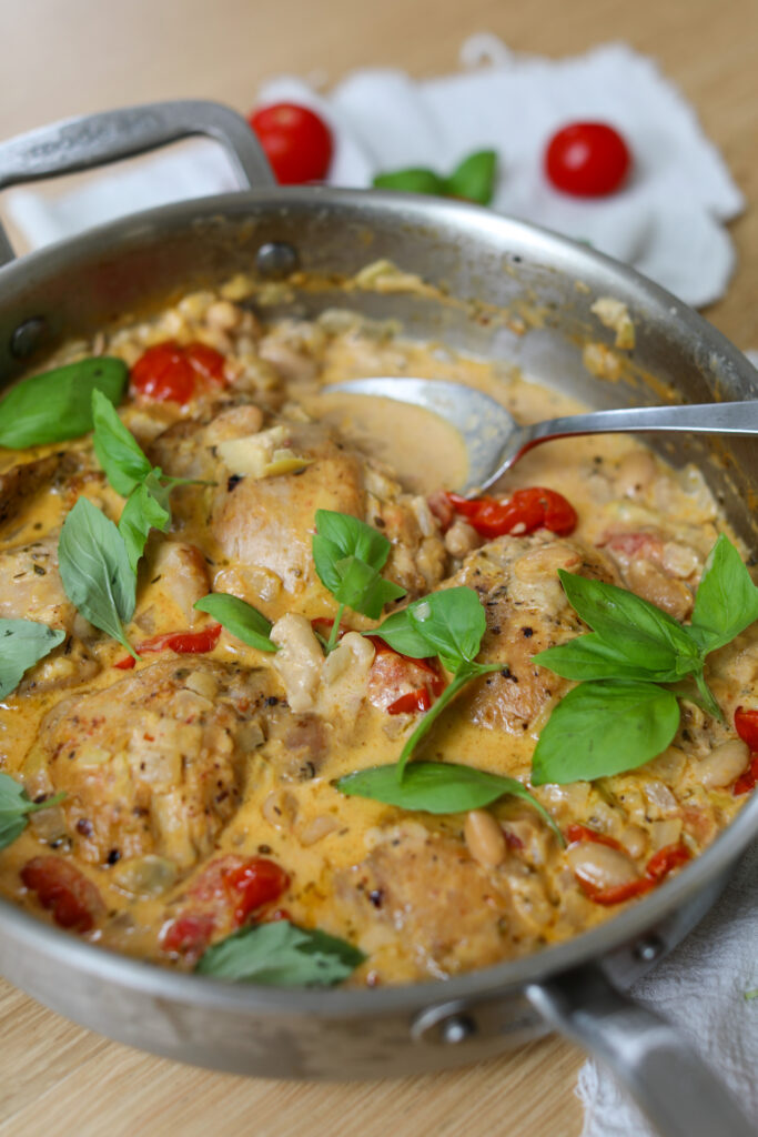 Creamy Tomato and White Bean Chicken Skillet, Sacha Served What