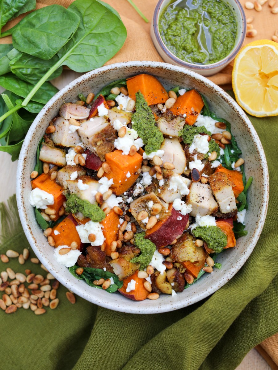 Pesto Quinoa Bowl wioth Chicken, Sacha Served What
